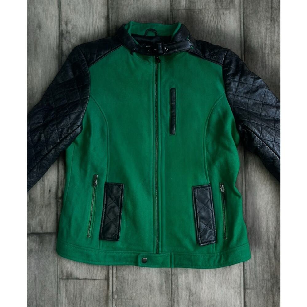 Lamb Leather Wool Blend Rebellion But Precision Grunge Moto Biker Jacket 100% M